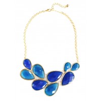 Cobalt Faceted Teardrop Cluster Statement Bib Necklace 